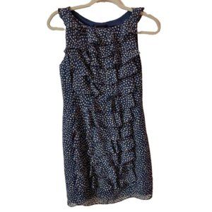 Adrianna Papell Navy Blue & Taupe Ruffled Silky Sleeveless Dress Size 4 #0671